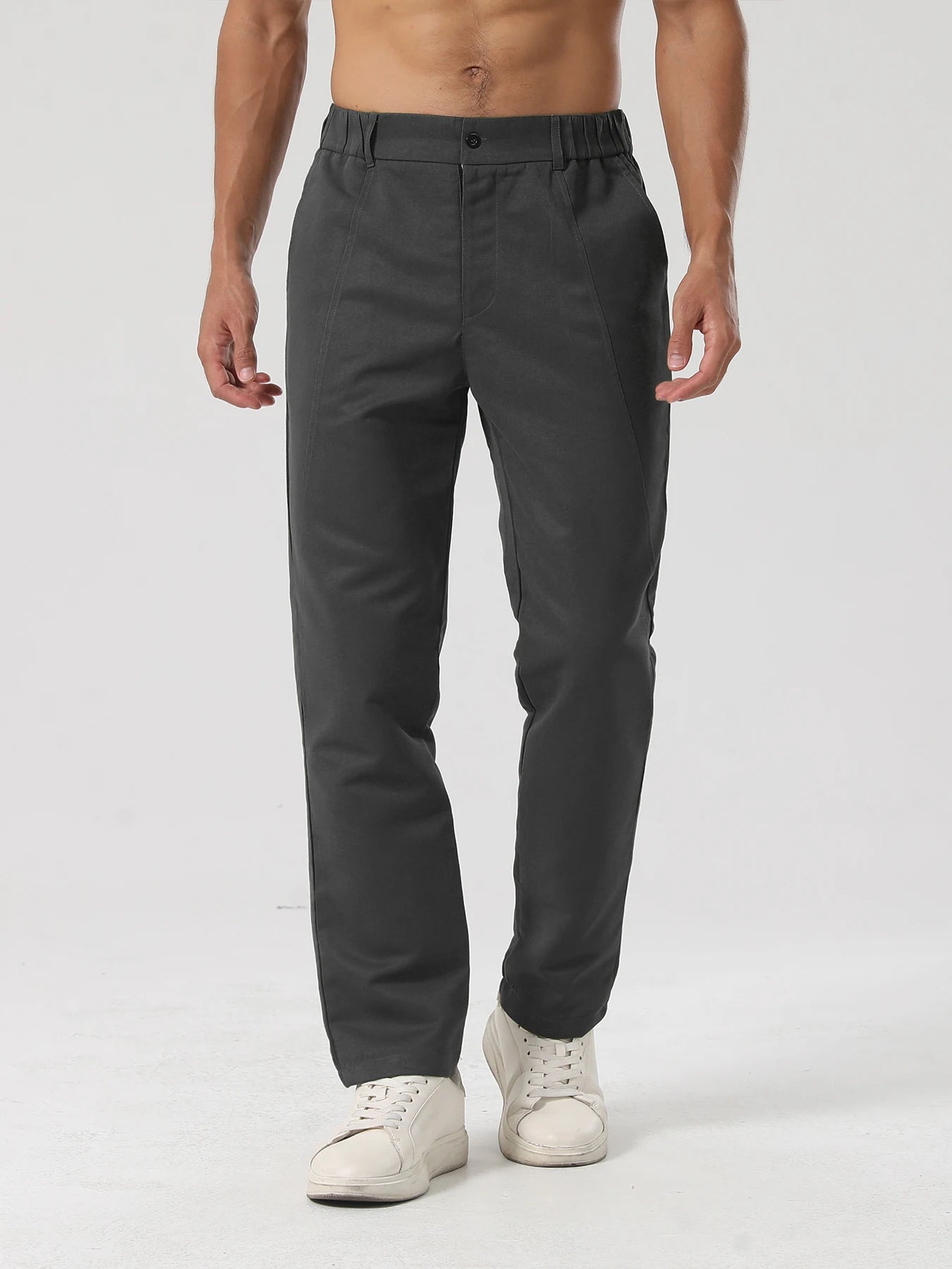 Men’s Fashion Casual Trousers – Woven Non-Stretch Pants for Everyday Outings
