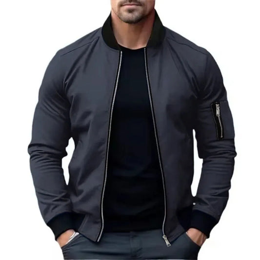 Men’s Solid Color Bomber Jacket – Business Casual Windbreaker Streetwear Zip Coat