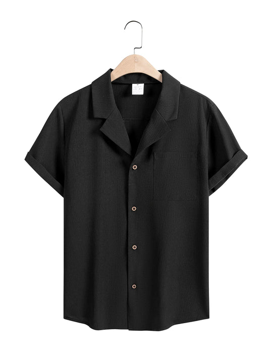 Men’s Casual Solid Color Short Sleeve Shirt – Comfortable Summer Top