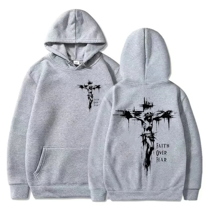 Unisex Cross Graphic Hoodie – Casual Pullover Sweatshirt with Motivational Print