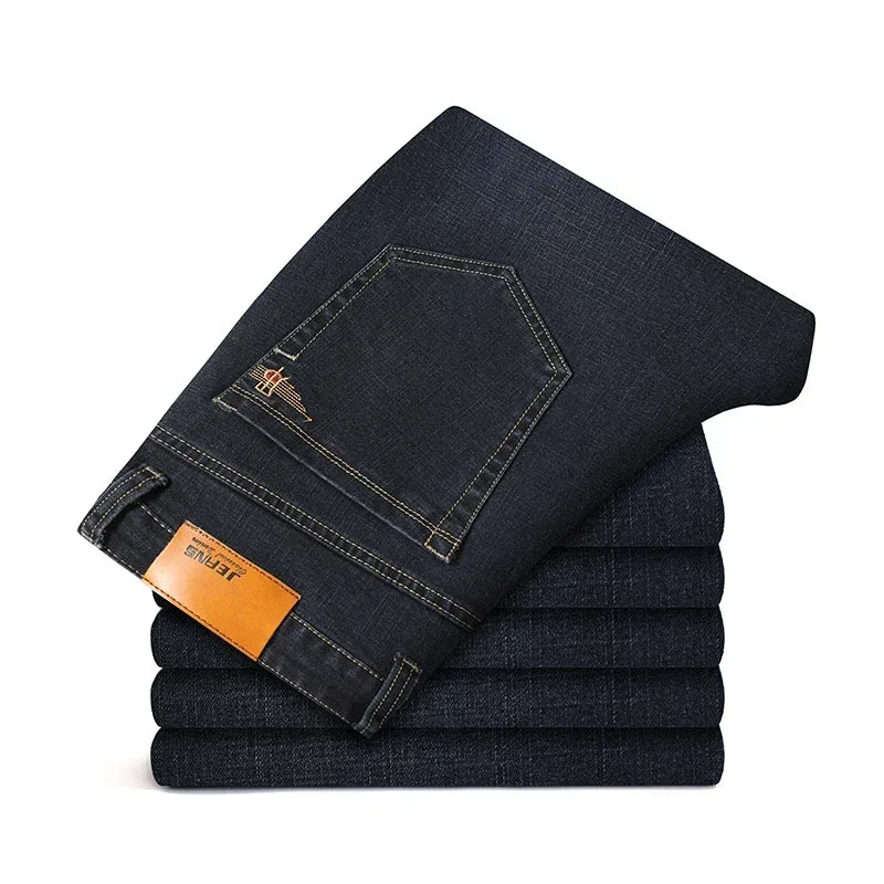 Men’s Plus Size Jeans – Straight Fit, Elastic Denim, Black & Blue