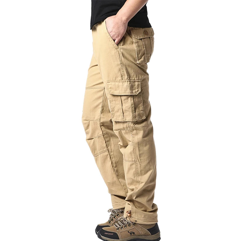Men’s Tactical Cargo Pants – Cotton, Elastic Waist, Loose Fit, Multi-Pocket