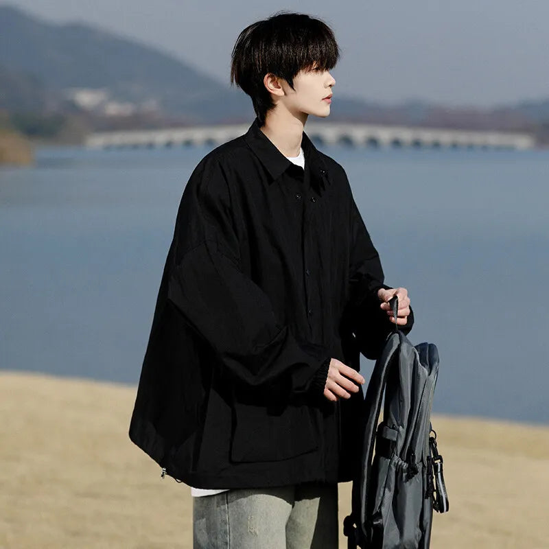Men’s Lightweight Casual Jacket – Breathable Loose-Fit Sun Protection Coat with Large Pockets