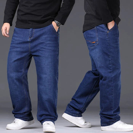 Men’s Plus Size Black Stretch Jeans – Straight Fit, Loose Casual