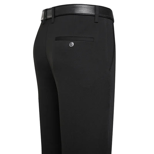 Men’s Business Casual Dress Pants – Straight Fit with Elastic Waist in Black & Navy Blue