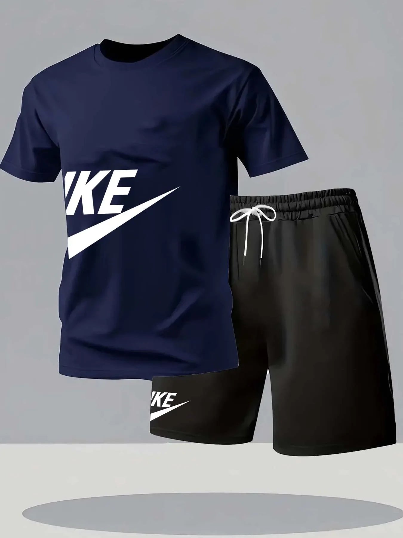 Men’s Summer 2-Piece Sports Set – Short Sleeve T-Shirt & Shorts, Round Neck