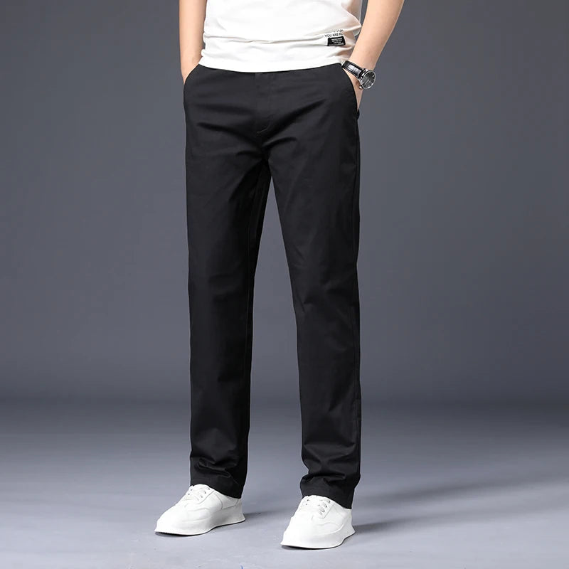 Men’s Cotton Casual Pants – Stretch Straight-Leg Trousers with Plus Size Fit, High-Quality Everyday Wear