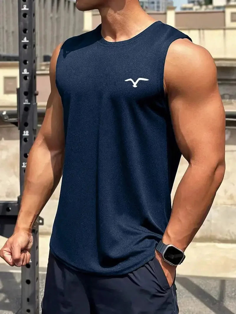 Men’s Punisher Solid Color Sleeveless Tank Top – Round Neck, Breathable Fitness Shirt