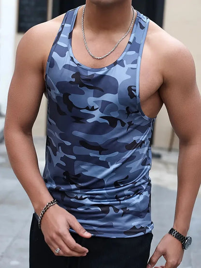 Men’s Punisher Solid Color Sleeveless Tank Top – Round Neck, Breathable Fitness Shirt