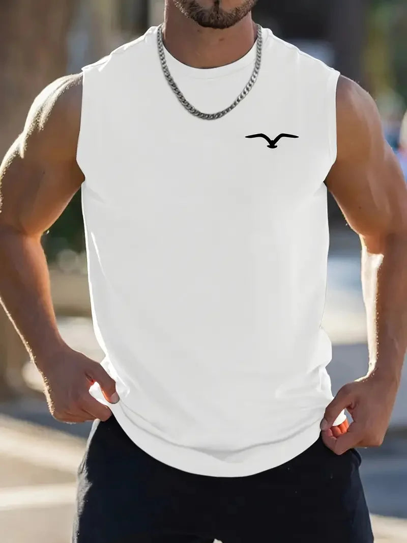Men’s Punisher Solid Color Sleeveless Tank Top – Round Neck, Breathable Fitness Shirt