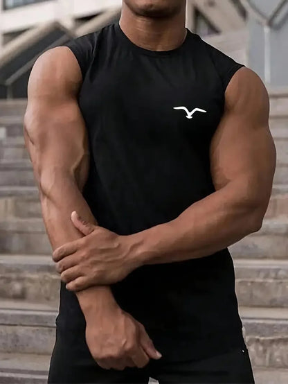 Men’s Punisher Solid Color Sleeveless Tank Top – Round Neck, Breathable Fitness Shirt