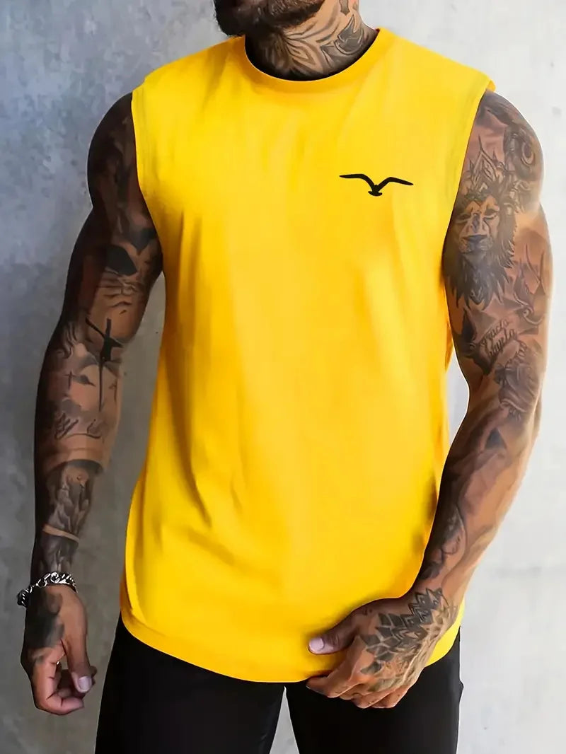 Men’s Punisher Solid Color Sleeveless Tank Top – Round Neck, Breathable Fitness Shirt