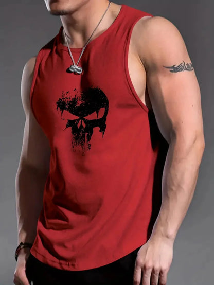 Men’s Punisher Solid Color Sleeveless Tank Top – Round Neck, Breathable Fitness Shirt