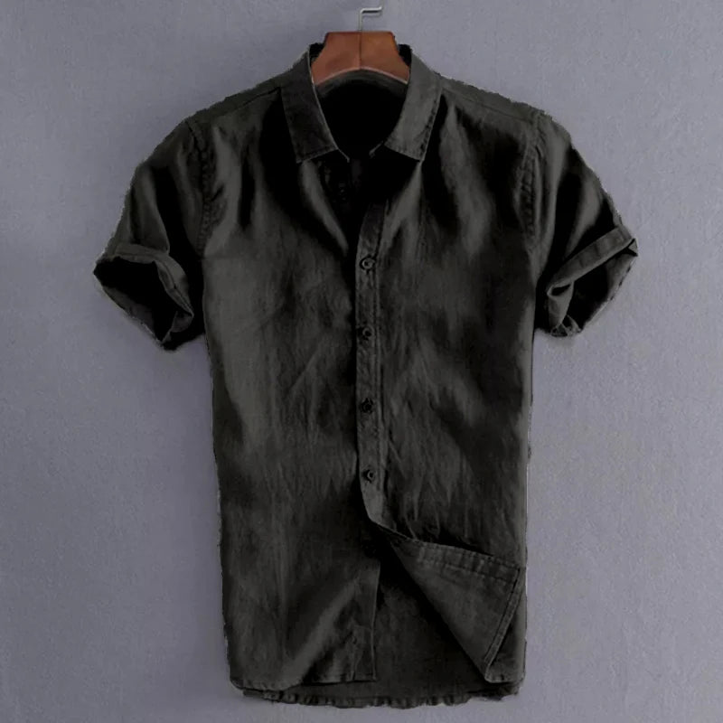Men’s Casual Short Sleeve Button-Down Shirt – Solid Color, Vacation Style (M–3XL