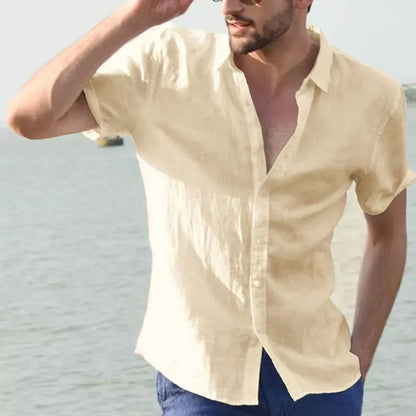 Men’s Casual Short Sleeve Button-Down Shirt – Solid Color, Vacation Style (M–3XL