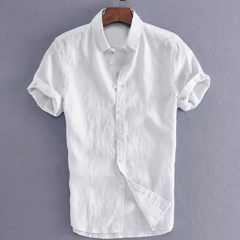 Men’s Casual Short Sleeve Button-Down Shirt – Solid Color, Vacation Style (M–3XL