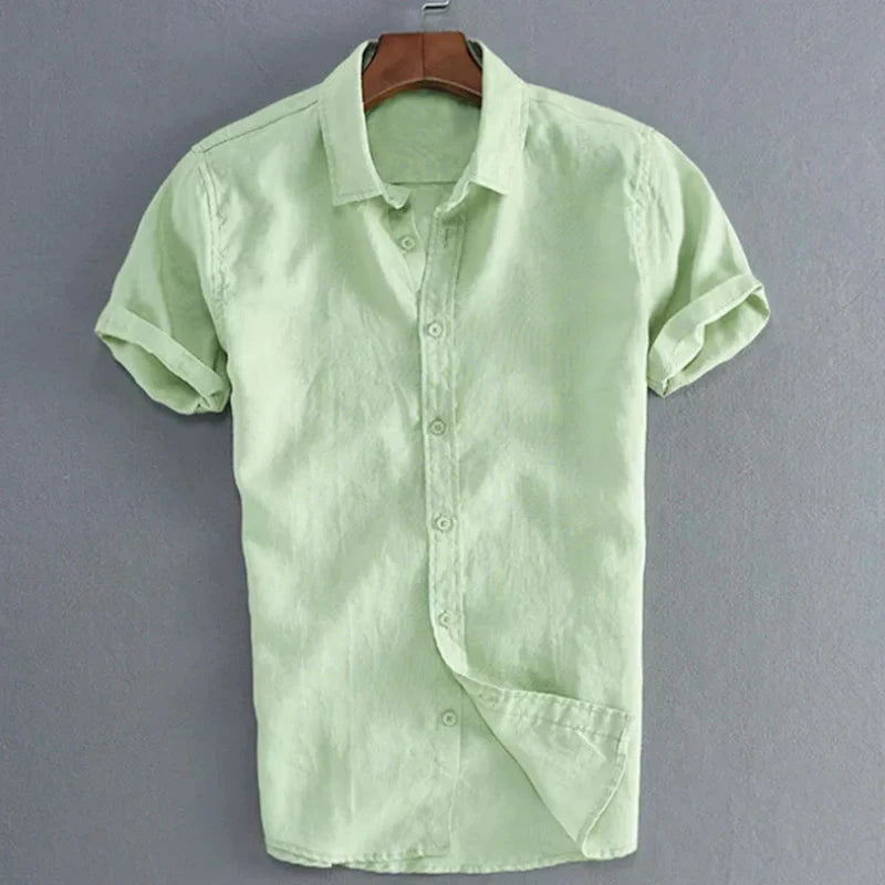 Men’s Casual Short Sleeve Button-Down Shirt – Solid Color, Vacation Style (M–3XL
