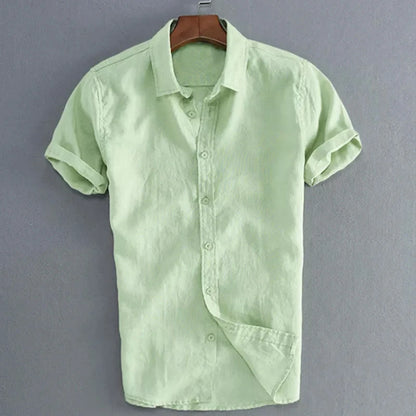 Men’s Casual Short Sleeve Button-Down Shirt – Solid Color, Vacation Style (M–3XL