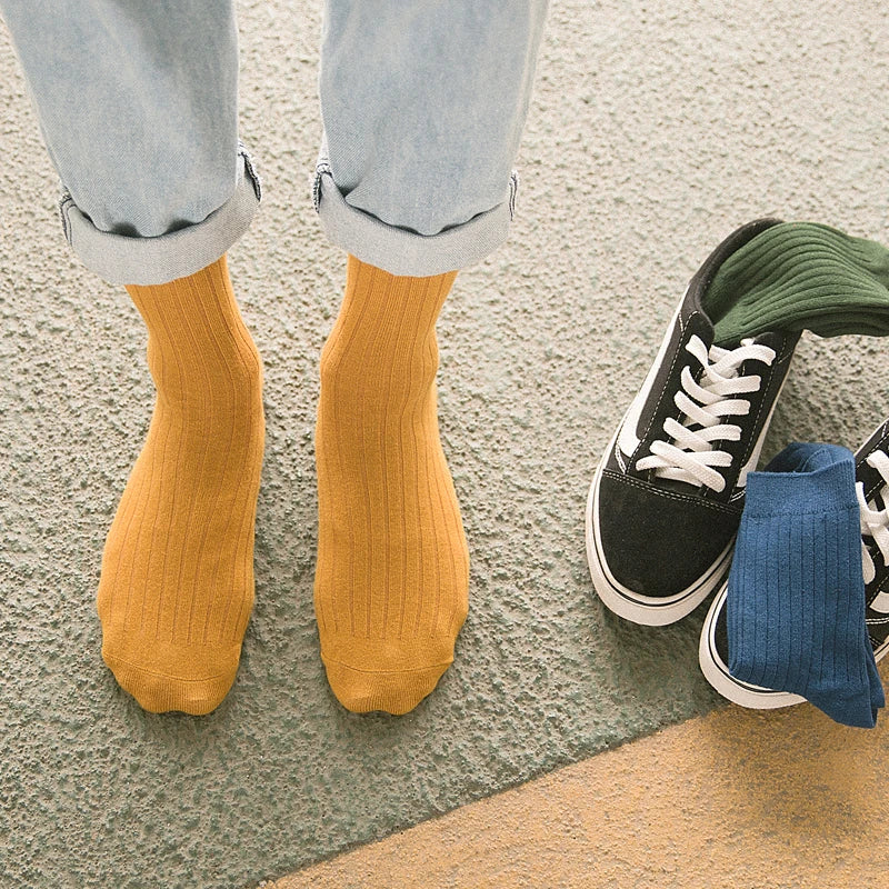 Men’s Cotton Crew Socks – Solid Colors Casual Daily Socks, All-Season Comfort,