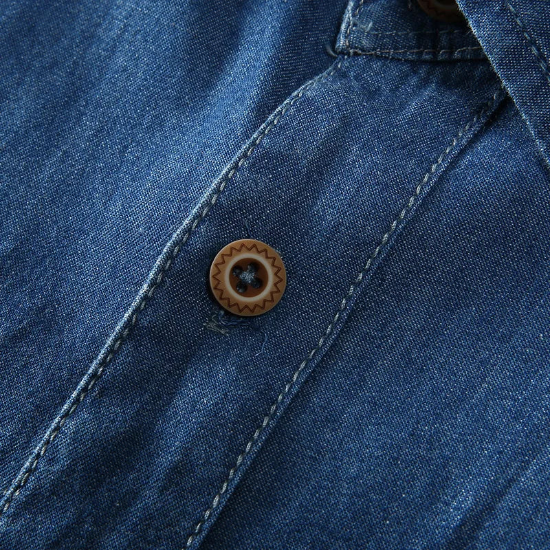 Men's Blue Denim Shirts Short Sleeve Jean Shirts New Summer High Quality Men Cotton Light Blue Denim Shirts Plus size L-8XL
