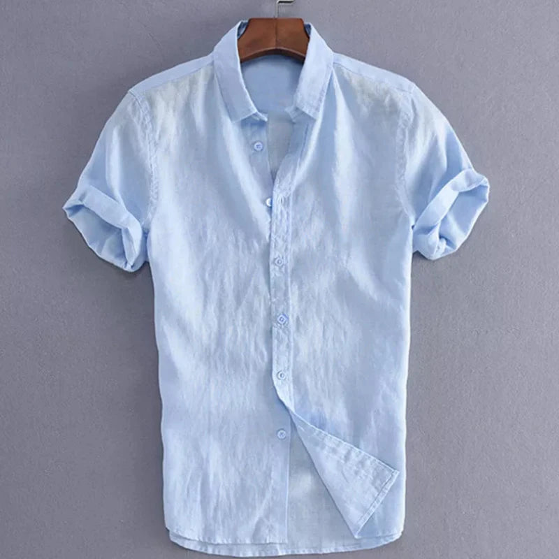 Men’s Casual Short Sleeve Button-Down Shirt – Solid Color, Vacation Style (M–3XL