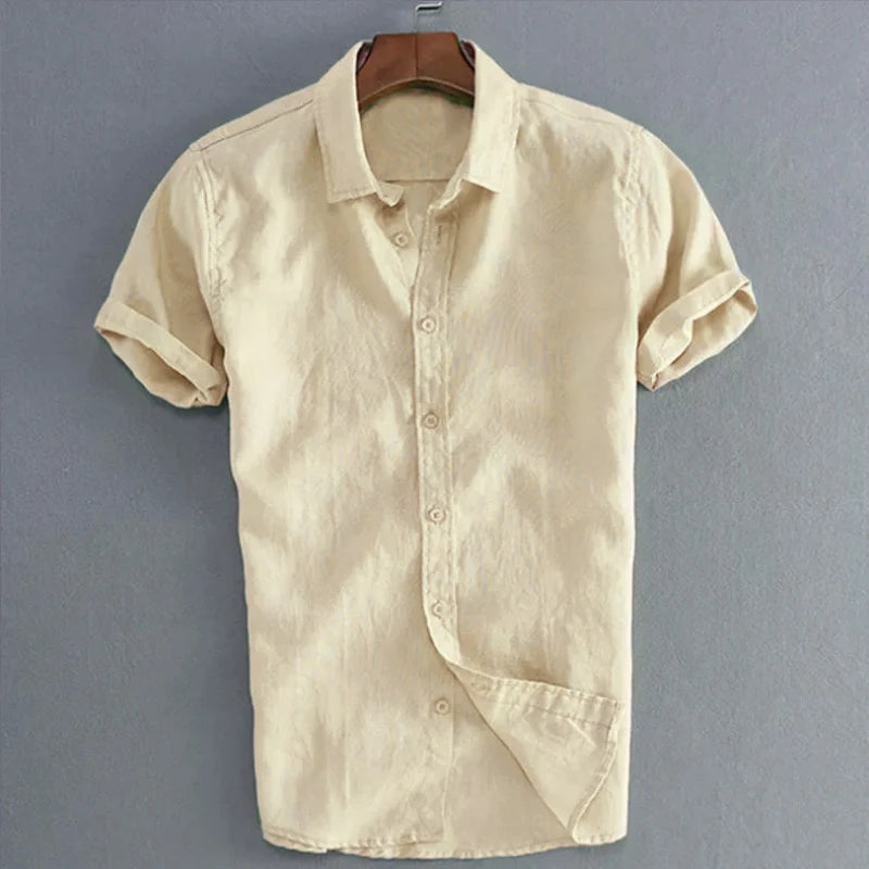 Men’s Casual Short Sleeve Button-Down Shirt – Solid Color, Vacation Style (M–3XL