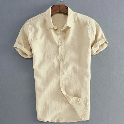 Men’s Casual Short Sleeve Button-Down Shirt – Solid Color, Vacation Style (M–3XL