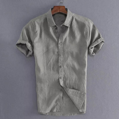 Men’s Casual Short Sleeve Button-Down Shirt – Solid Color, Vacation Style (M–3XL