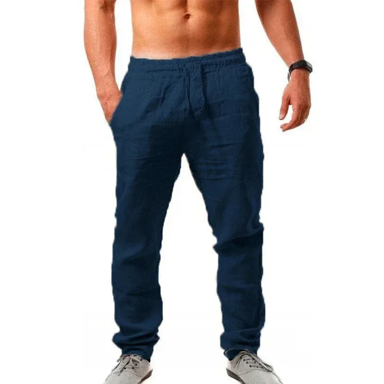Men’s Cotton Linen Wide-Leg Pants – Breathable Drawstring Casual Wear