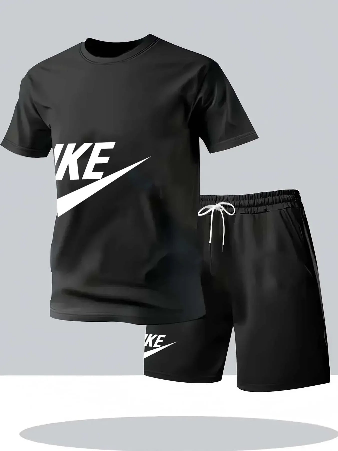 Men’s Summer 2-Piece Sports Set – Short Sleeve T-Shirt & Shorts, Round Neck