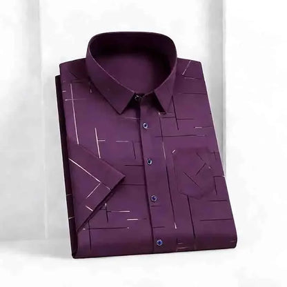 Men’s Geometric Print Short Sleeve Shirt – Casual Button-Down