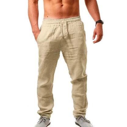 Men’s Cotton Linen Wide-Leg Pants – Breathable Drawstring Casual Wear