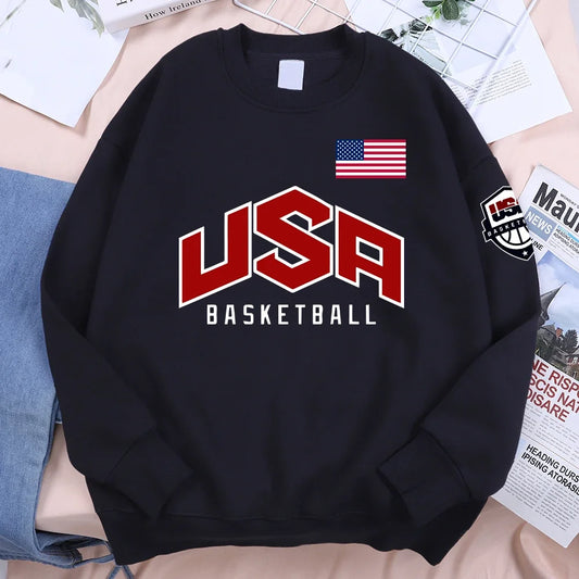 USA Basketball Graphic Hoodie – Oversized Hip Hop Fleece Sweatshirt for Men & Women Casual Streetwear