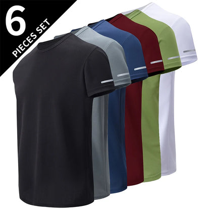 Men’s Solid Color T-Shirt – Round Neck, Short Sleeve, Printed Cuff Detail, Multi-Pack Options