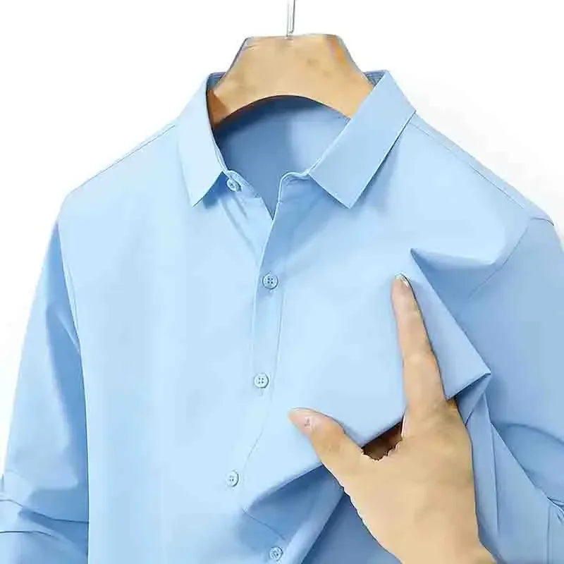 Men’s Non-Iron Teal Blue Long Sleeve Button-Up Shirt – Business Wear