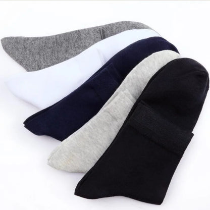 5 Pairs Men Business Socks Middle Tube Solid Color Black White Gray Blue