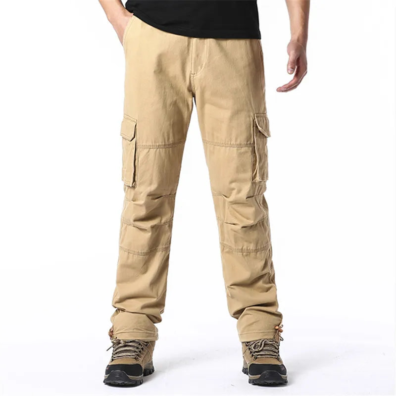 Men’s Tactical Cargo Pants – Cotton, Elastic Waist, Loose Fit, Multi-Pocket
