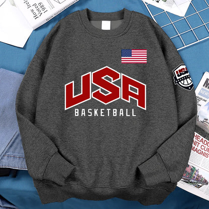 USA Basketball Graphic Hoodie – Oversized Hip Hop Fleece Sweatshirt for Men & Women Casual Streetwear