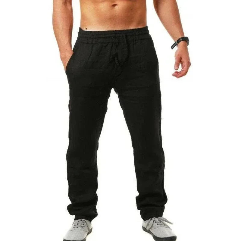 Men’s Cotton Linen Wide-Leg Pants – Breathable Drawstring Casual Wear