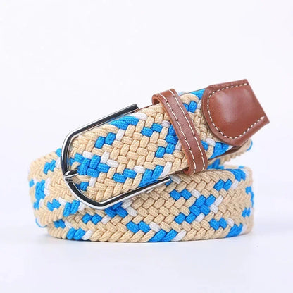 Unisex Braided Stretch Canvas Belt – Metal Pin Buckle for Jeans & Pants (107–130cm)