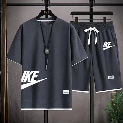 Men’s Summer Sports Set – Short Sleeve T-Shirt & Shorts, Casual Fit (M–3XL)