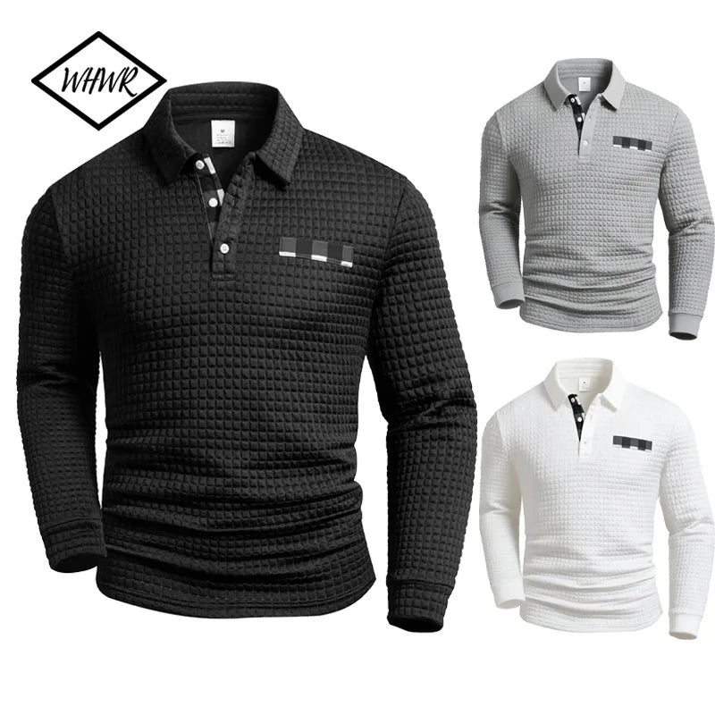 Men’s Long Sleeve Checkered Shirt – Button-Up, Textured Fabric
