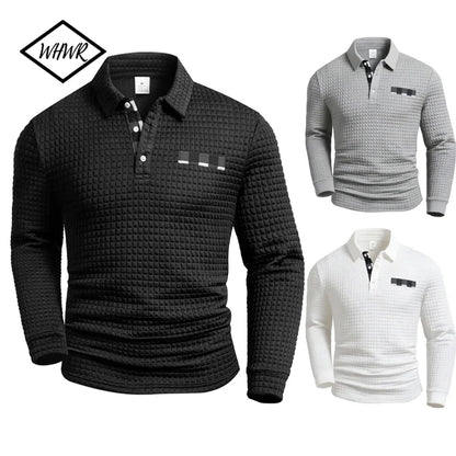 Men’s Long Sleeve Checkered Shirt – Button-Up, Textured Fabric