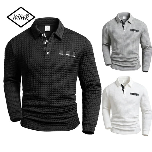 Men’s Long Sleeve Checkered Shirt – Button-Up, Textured Fabric