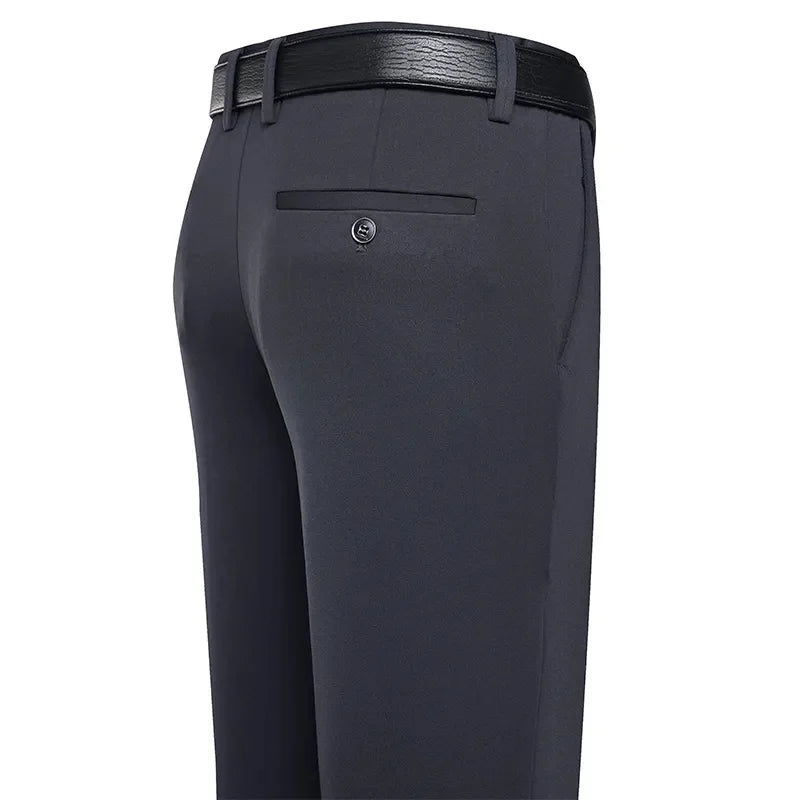 Men’s Business Casual Dress Pants – Straight Fit with Elastic Waist in Black & Navy Blue