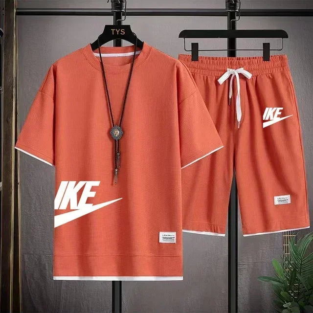 Men’s Summer Sports Set – Short Sleeve T-Shirt & Shorts, Casual Fit (M–3XL)