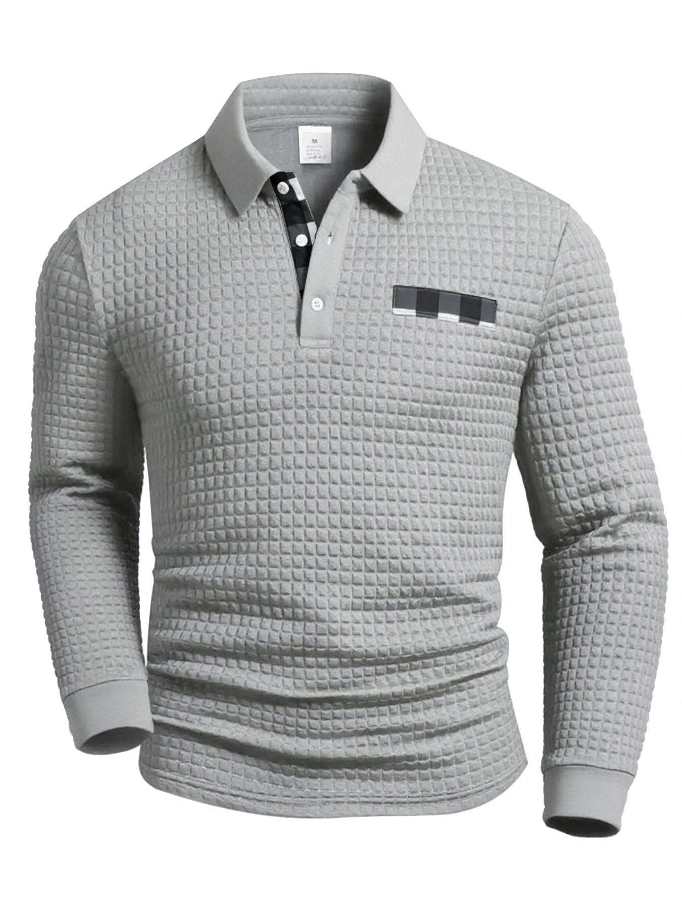 Men’s Long Sleeve Checkered Shirt – Button-Up, Textured Fabric
