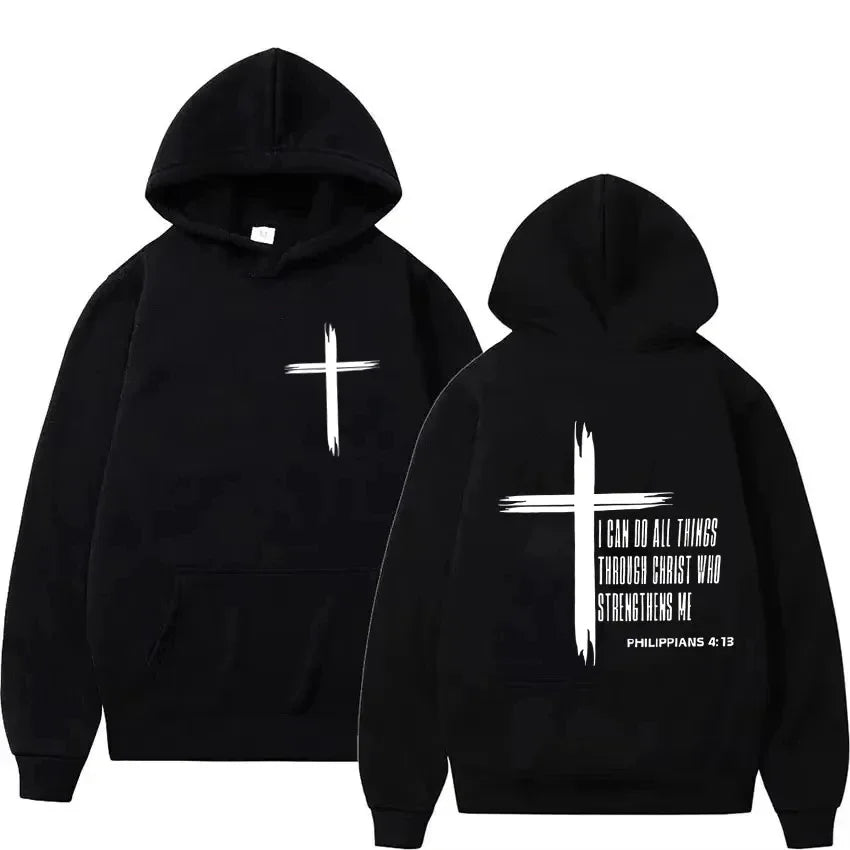 Unisex Cross Graphic Hoodie – Casual Pullover Sweatshirt with Motivational Print