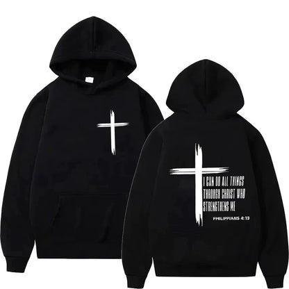 Unisex Cross Graphic Hoodie – Casual Pullover Sweatshirt with Motivational Print