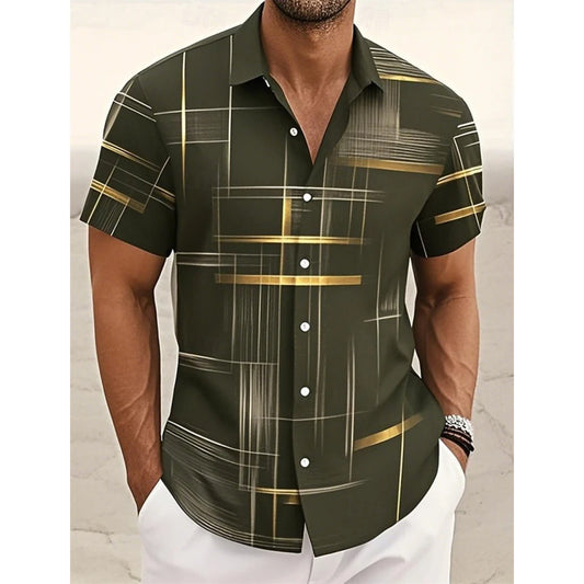 Men’s Geometric Print Short Sleeve Shirt – Casual Button-Down